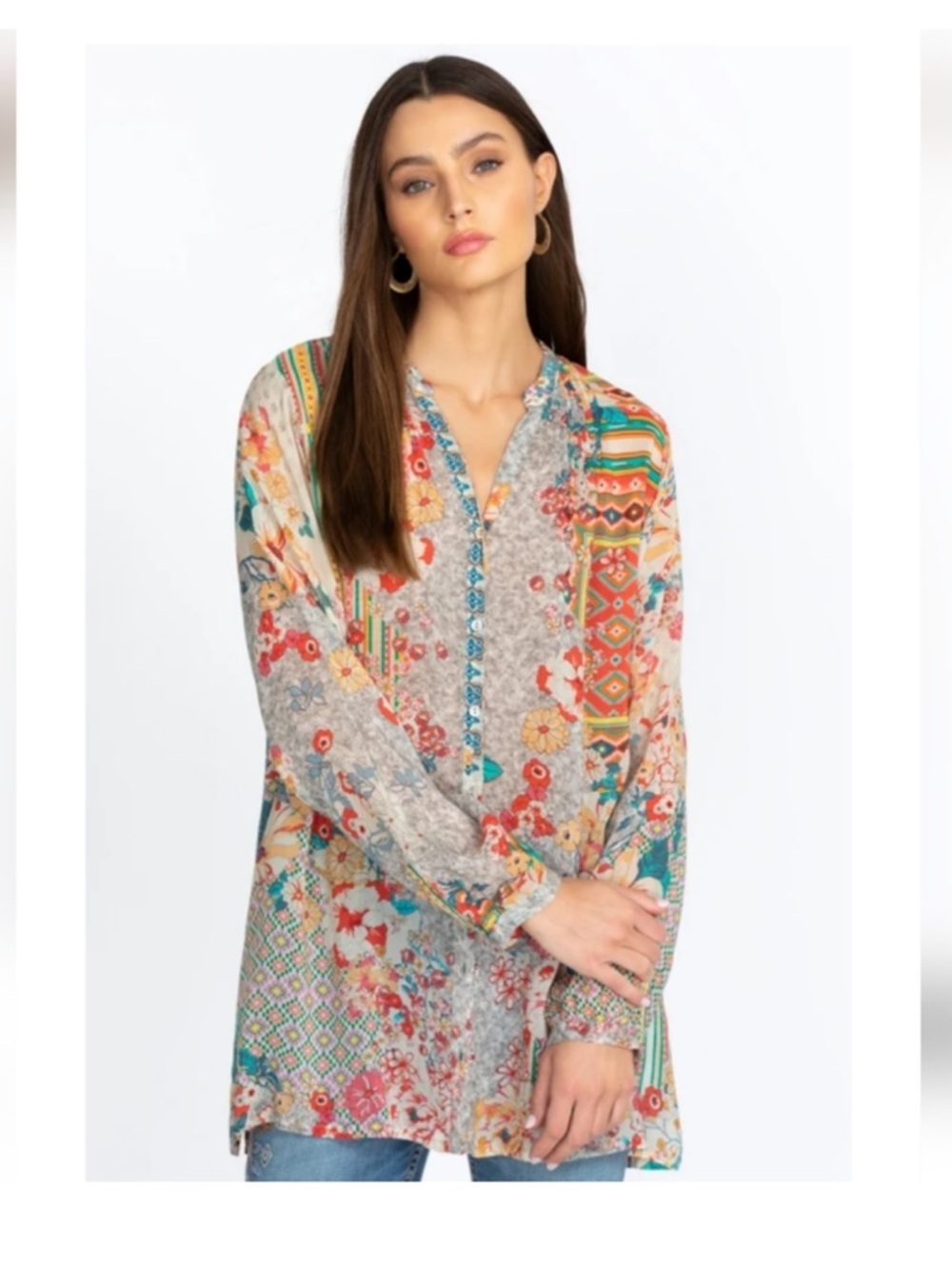 Johnny Was Womens Ludi Blair Button Up Tunic Top Size Small Multicolor Boho - Picture 2 of 10